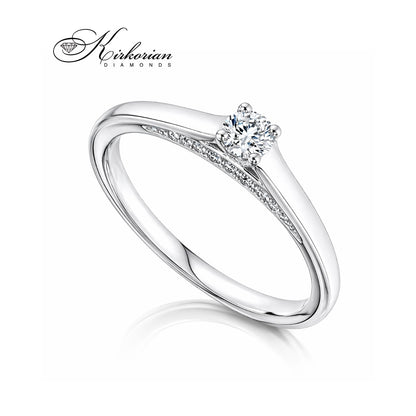Годежен пръстен бяло злато 14К с диаманти 0.25 ct RB22 профил на халката и инкрустирани камъни