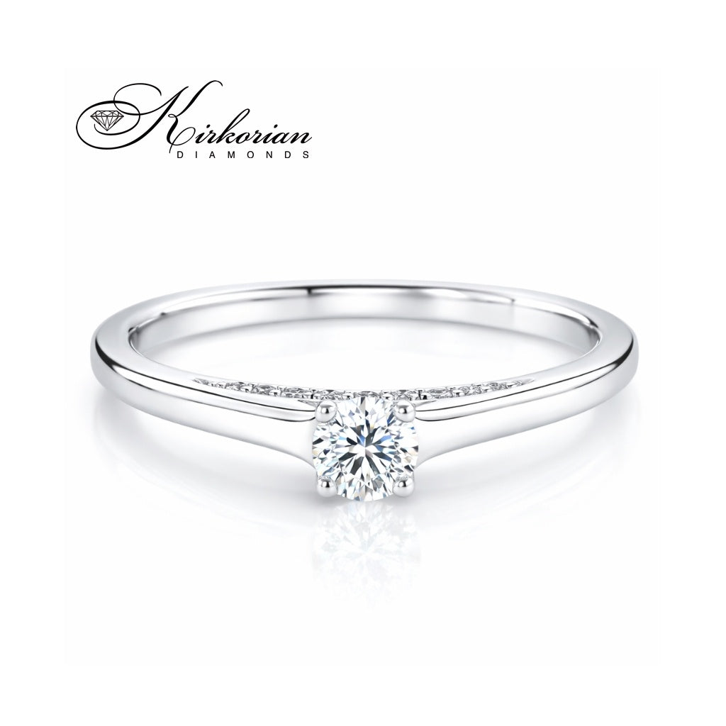 Годежен пръстен 14К бяло злато с централен диамант 0.25 ct RB22 минималистичен дизайн и брилянтен шлиф