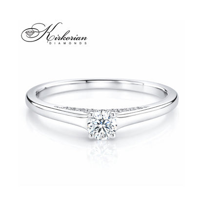Годежен пръстен 14К бяло злато с централен диамант 0.25 ct RB22 минималистичен дизайн и брилянтен шлиф