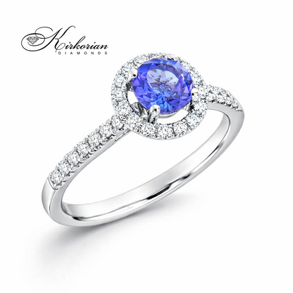 пръстен с централен танзанит 0.55 ct и диаманти 0.31 ct бяло злато 18K RG026536A