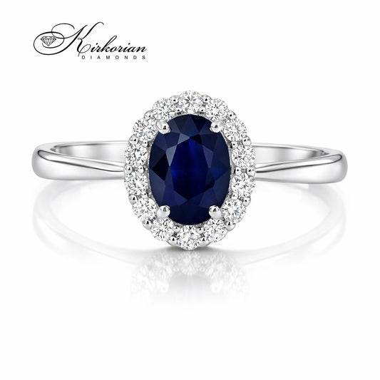 пръстен 18K бяло злато със сапфир и диаманти