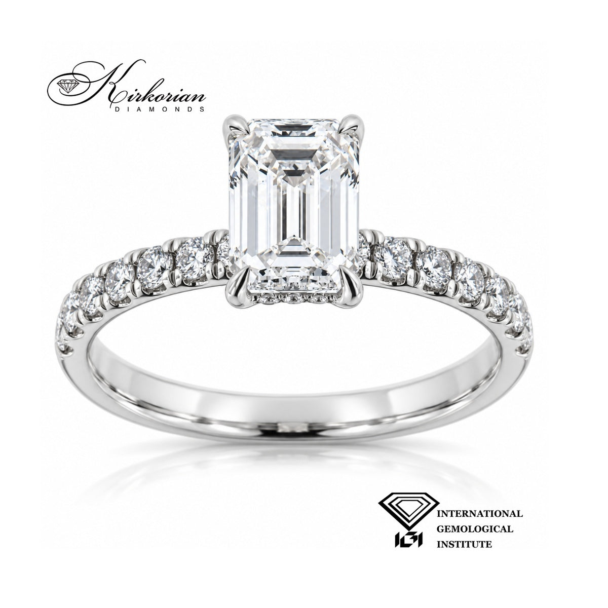 Годежен пръстен RG07665 от 14К бяло злато с Lab Grown диамант Emerald Cut 1,50 ct – фронтален изглед