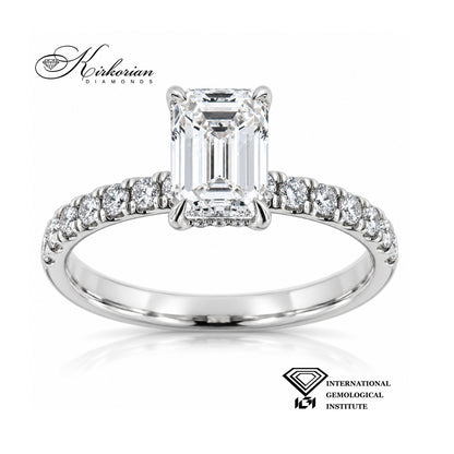 Годежен пръстен RG07665 от 14К бяло злато с Lab Grown диамант Emerald Cut 1,50 ct – фронтален изглед
