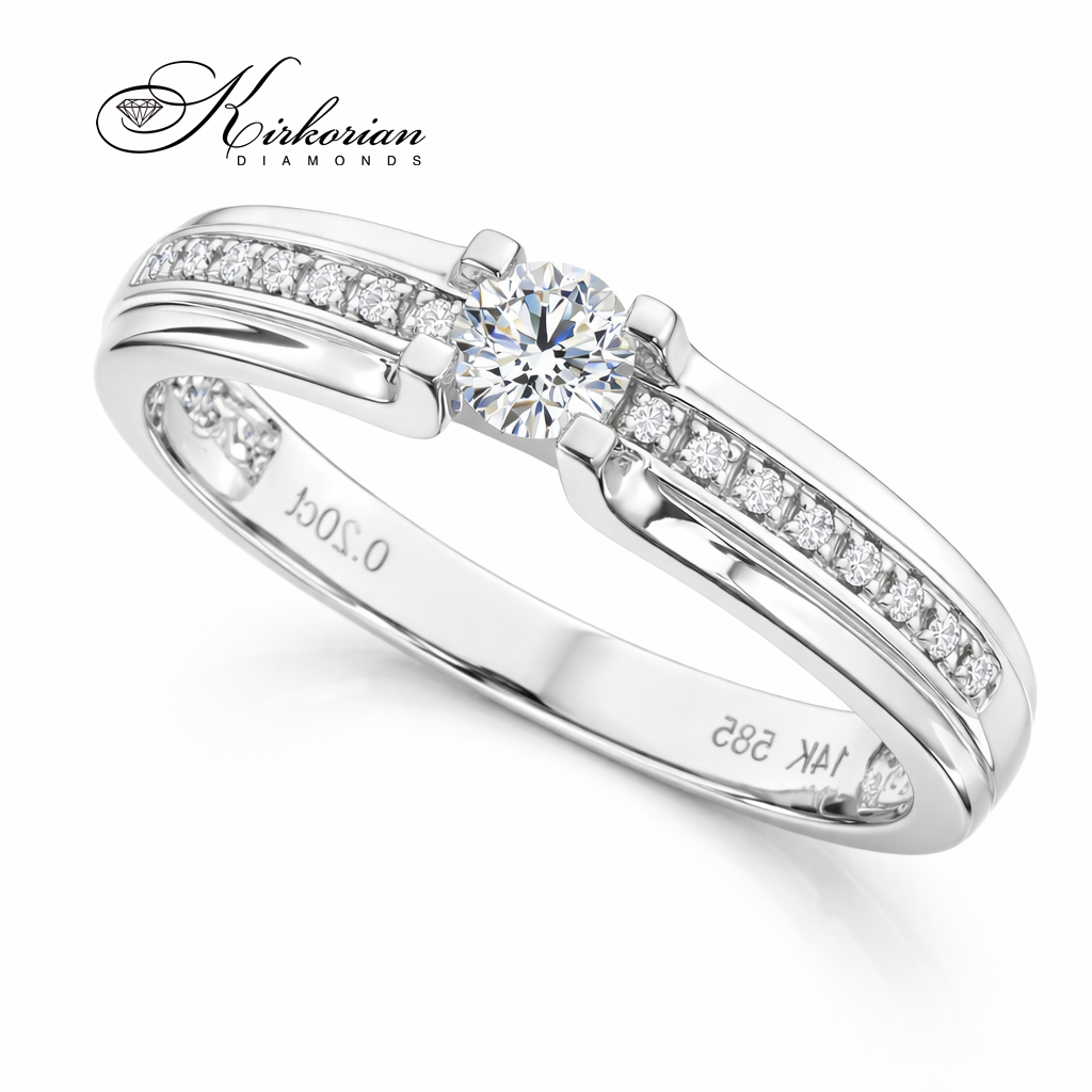 годежен пръстен с диаманти 0.20 ct бяло злато 14K KD сертификат модел RN10