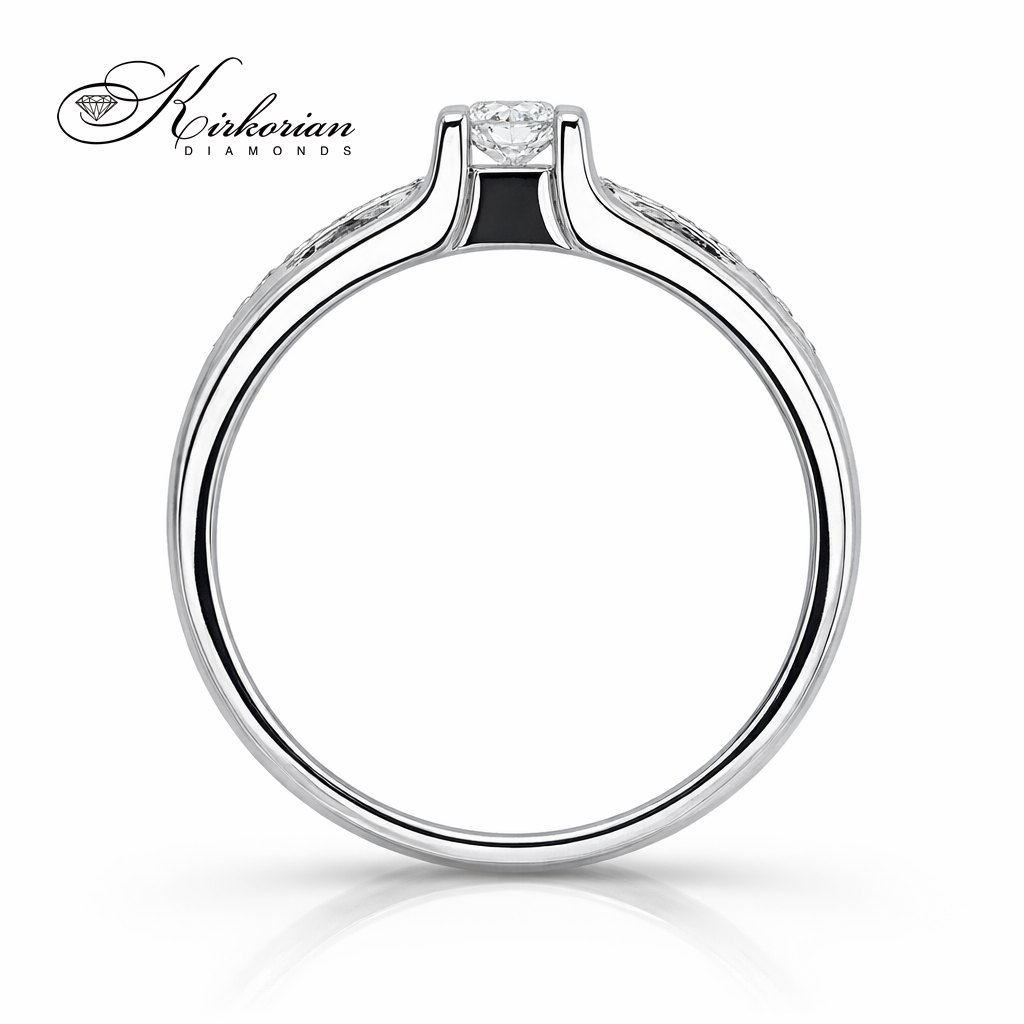 страничен профил годежен пръстен бяло злато 14K диаманти 0.20 ct модел RN10