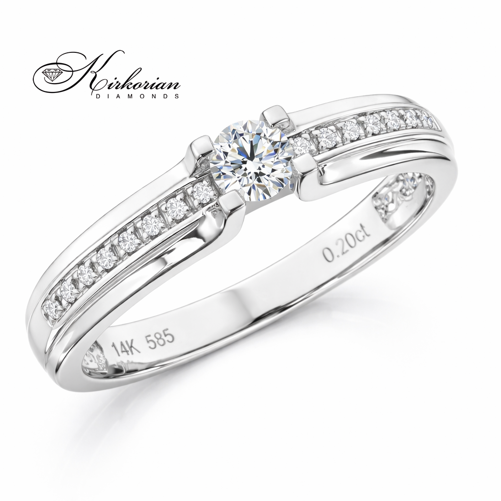 елегантен годежен пръстен с диаманти 0.20 ct KD сертификат бяло злато 14K RN10