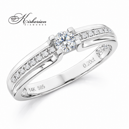 елегантен годежен пръстен с диаманти 0.20 ct KD сертификат бяло злато 14K RN10
