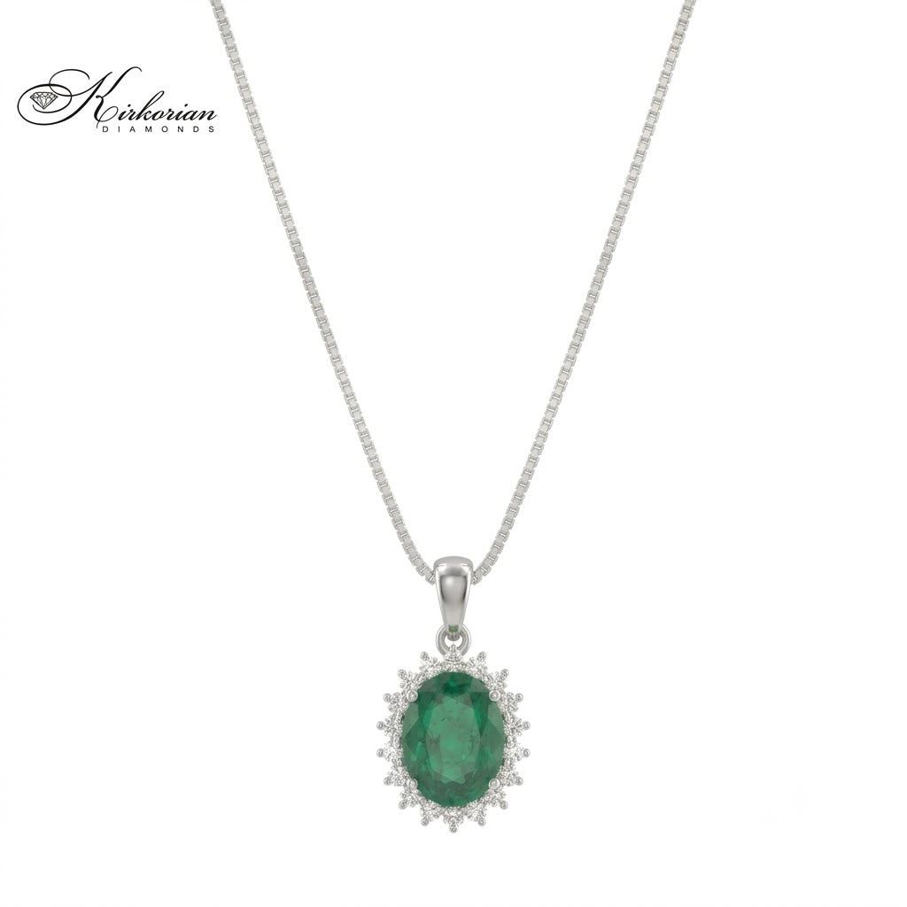 Колие от бяло злато 18K със смарагд 1.25 ct и диаманти 0.17 ct – модел RN110