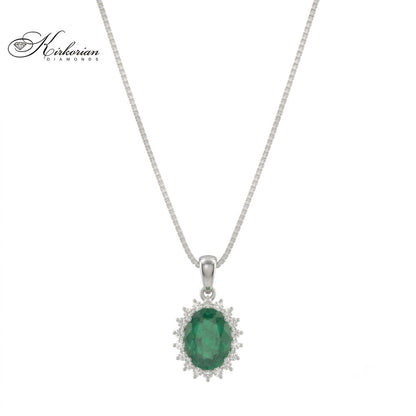 Колие от бяло злато 18K със смарагд 1.25 ct и диаманти 0.17 ct – модел RN110