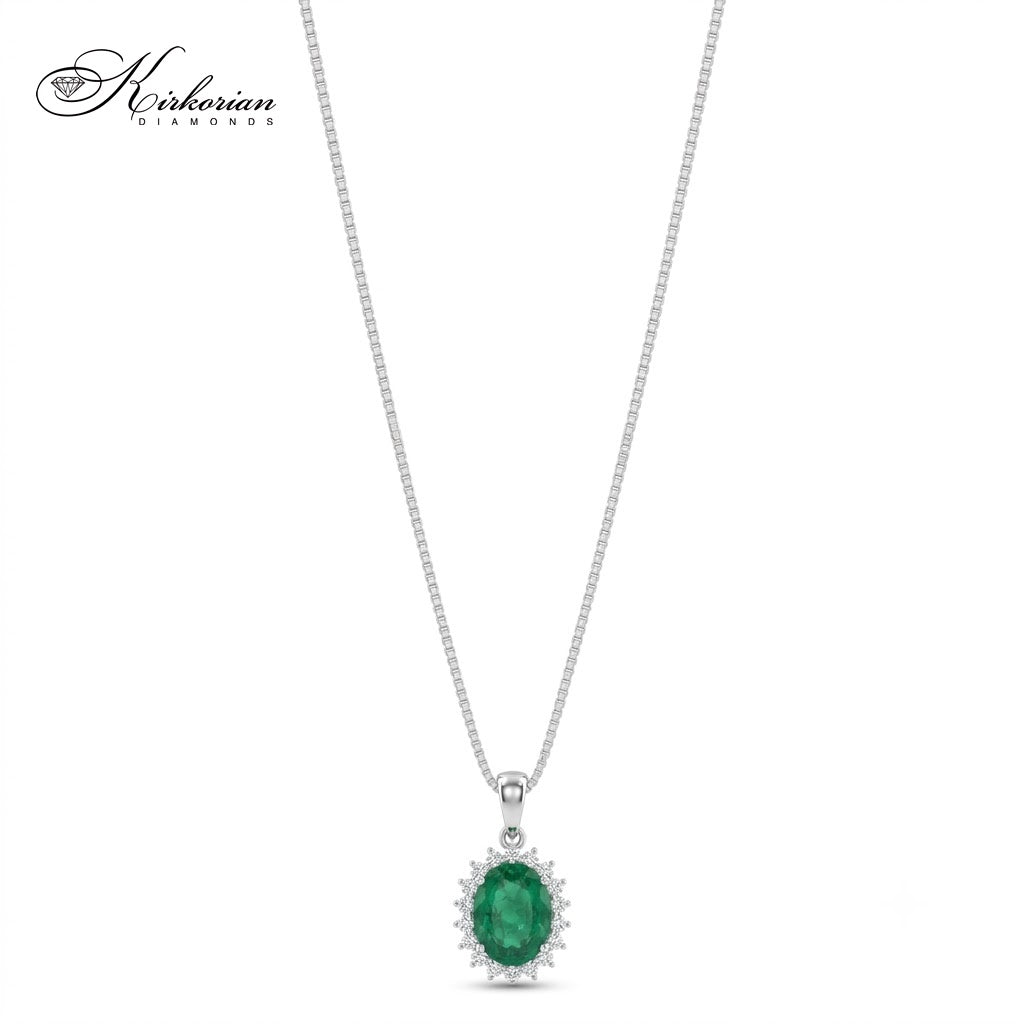 Колие от бяло злато 18K с естествен смарагд 1.25 ct и диаманти 0.17 ct – модел RN110 от Kirkorian Diamonds