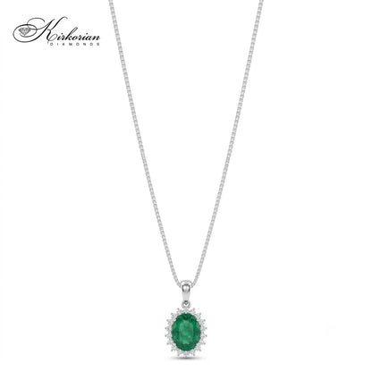 Колие от бяло злато 18K с естествен смарагд 1.25 ct и диаманти 0.17 ct – модел RN110 от Kirkorian Diamonds