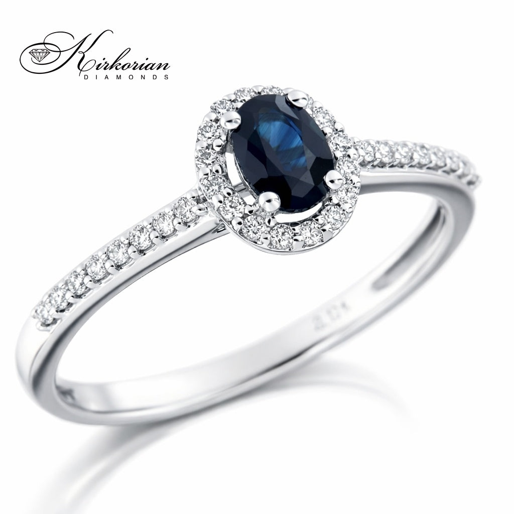 Годежен пръстен от бяло злато 14К със сапфир и диаманти 0.13 ct – модел RN113