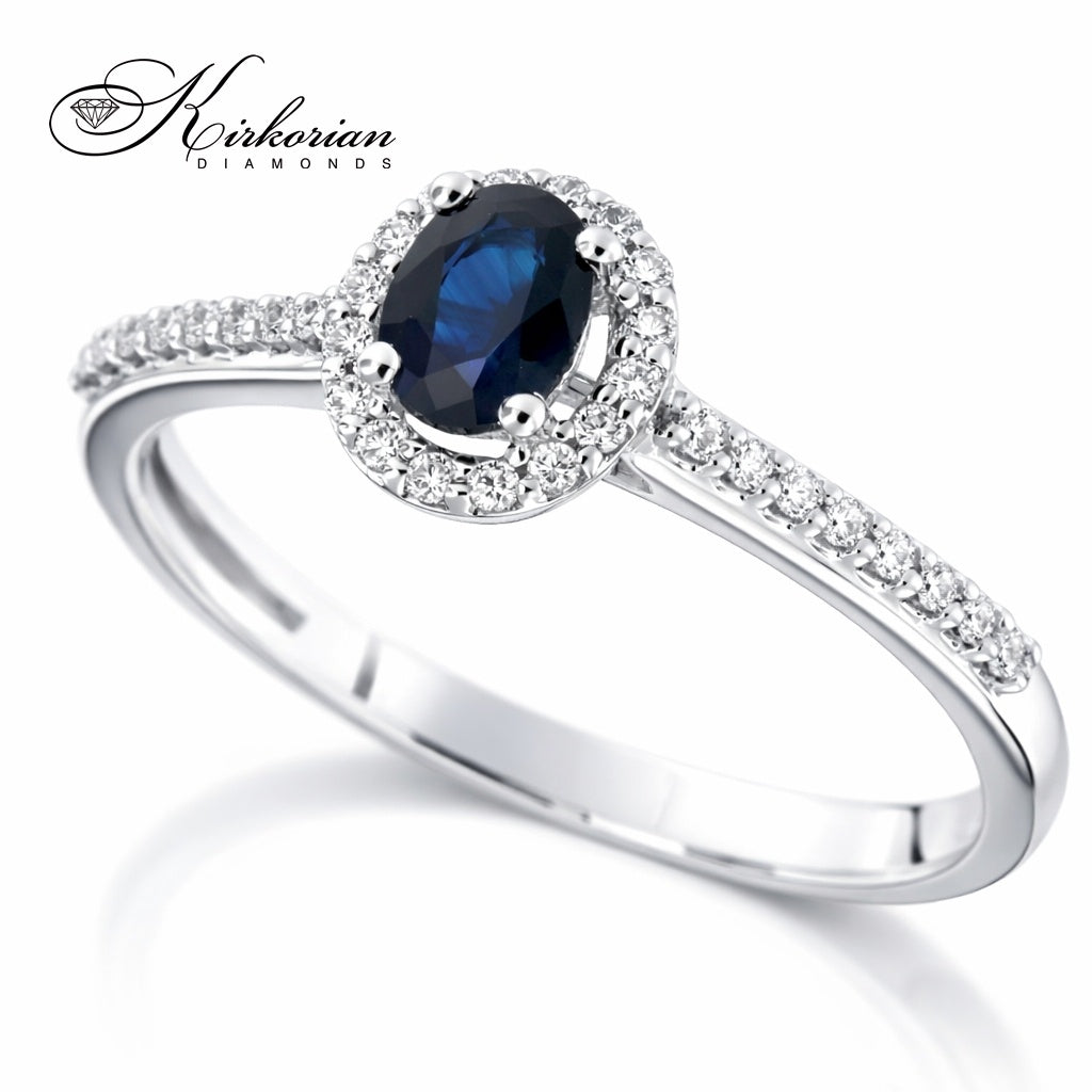 Годежен пръстен от бяло злато 14К със сапфир и диаманти 0.13 ct – модел RN113