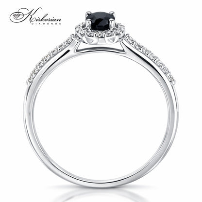 Годежен пръстен от бяло злато 14К със сапфир и диаманти 0.13 ct – модел RN113