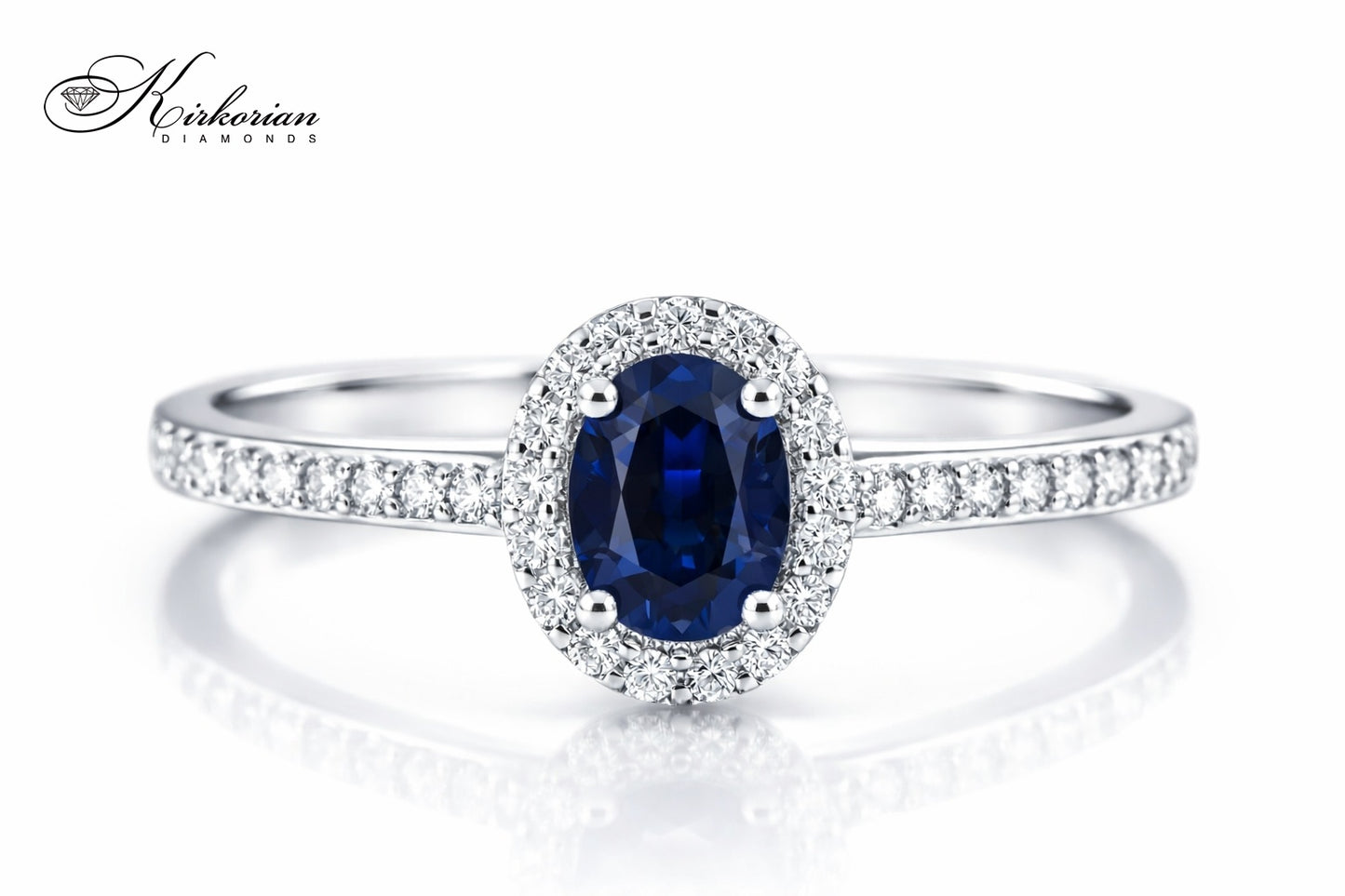 Годежен пръстен от бяло злато 14К със сапфир и диаманти 0.13 ct – модел RN113