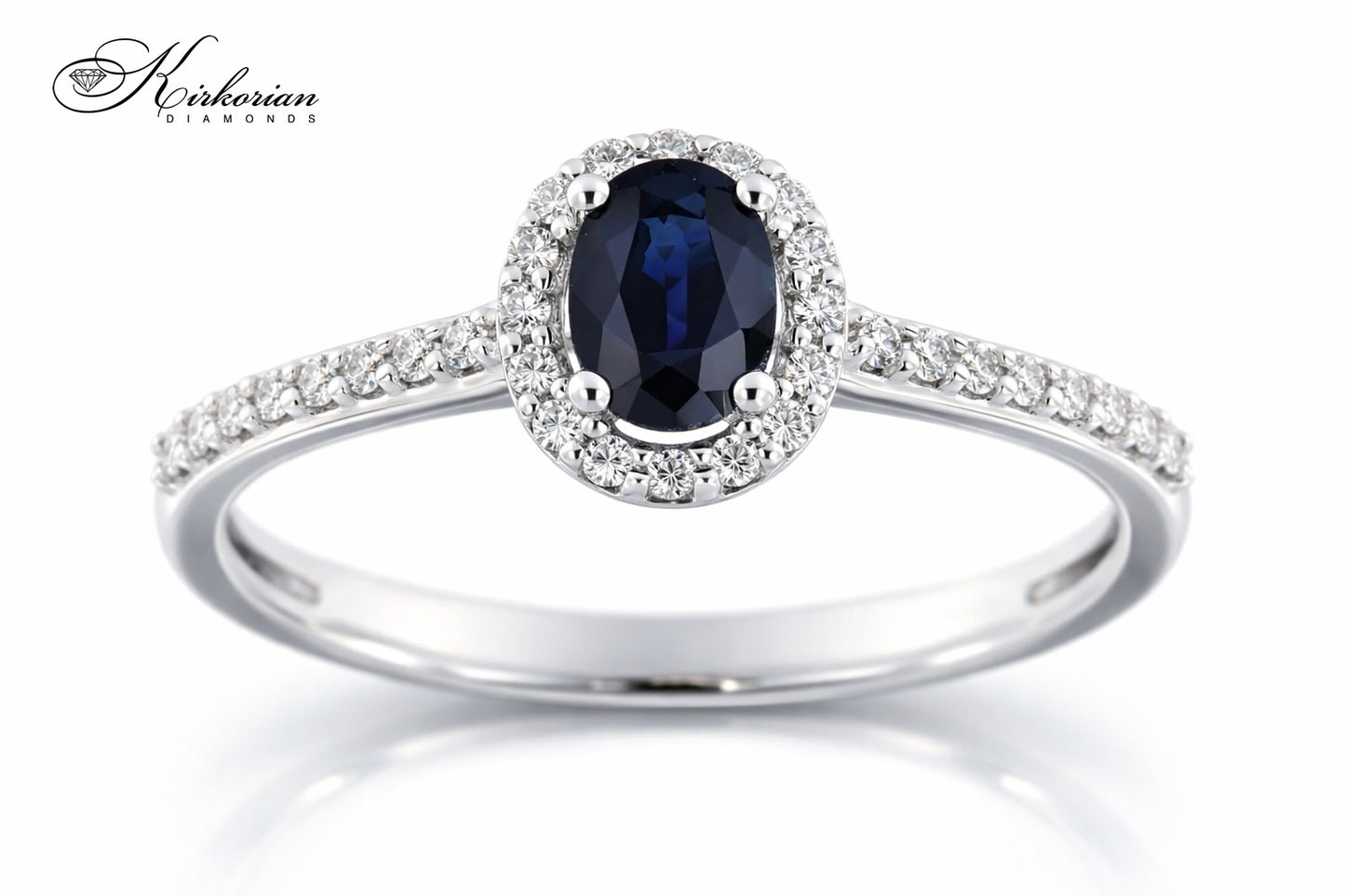 Годежен пръстен от бяло злато 14К със сапфир и диаманти 0.13 ct – модел RN113