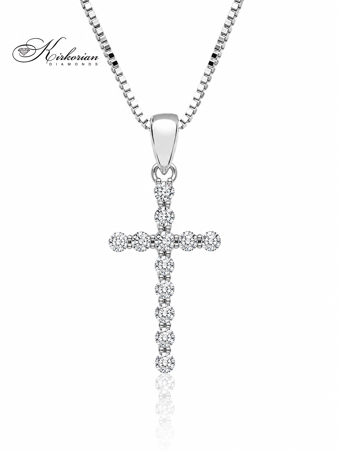 Кръст от бяло злато 14K с естествени диаманти 0.06 ct – елегантен модел RN120 от Kirkorian Diamonds