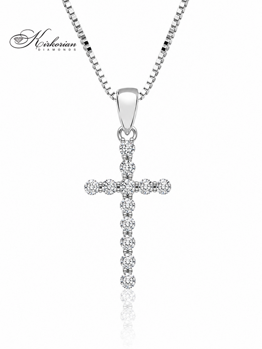 Кръст от бяло злато 14K с естествени диаманти 0.06 ct – елегантен модел RN120 от Kirkorian Diamonds