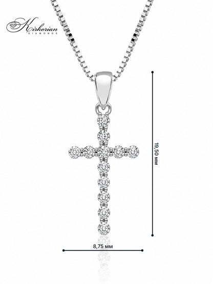 Размери на кръст от бяло злато 14K с естествени диаманти 0.06 ct – модел RN120, височина 19.50 мм и ширина 8.75 мм
