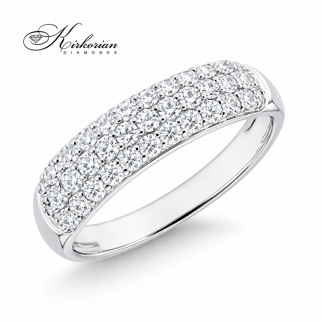 луксозен пръстен от бяло злато 18K с диаманти 0.75 ct многоредов диамантен дизайн