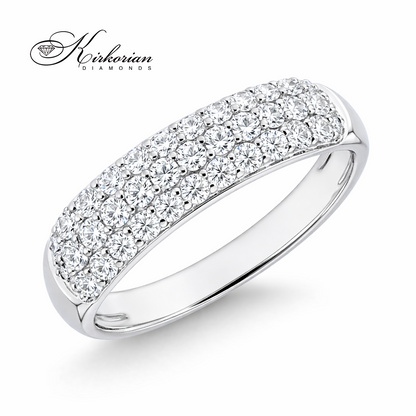 луксозен пръстен от бяло злато 18K с диаманти 0.75 ct многоредов диамантен дизайн