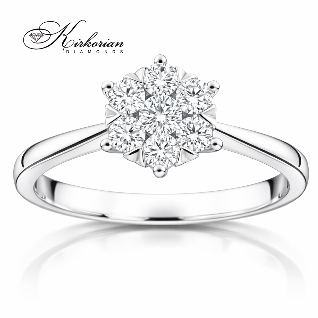 годежен пръстен от бяло злато 18K с диаманти 0.33 ct клъстер дизайн елегантен модел RN141 Kirkorian Diamonds