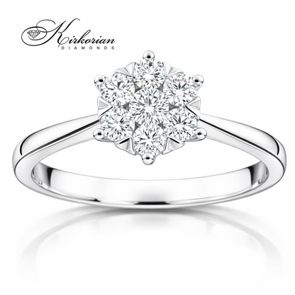 годежен пръстен от бяло злато 18K с диаманти 0.33 ct клъстер дизайн елегантен модел RN141 Kirkorian Diamonds