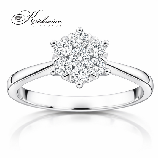 годежен пръстен от бяло злато 18K с диаманти 0.33 ct клъстер дизайн елегантен модел RN141 Kirkorian Diamonds