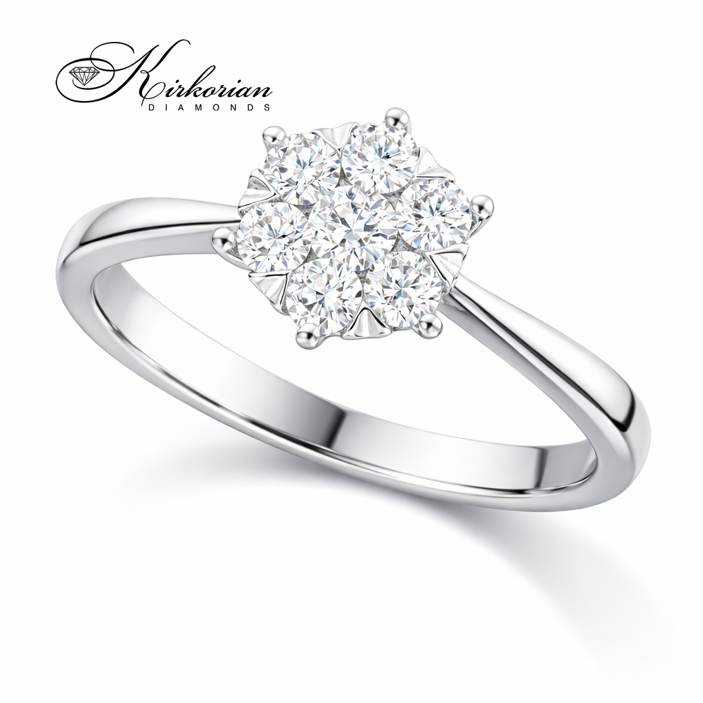 луксозен годежен пръстен бяло злато 18K с диаманти 0.33 ct цвете дизайн модел RN141
