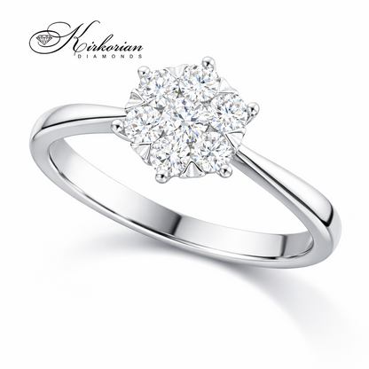 луксозен годежен пръстен бяло злато 18K с диаманти 0.33 ct цвете дизайн модел RN141