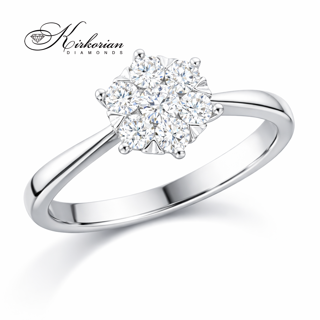 елегантен диамантен годежен пръстен 0.33 ct бяло злато 18K клъстер от диаманти модел RN141