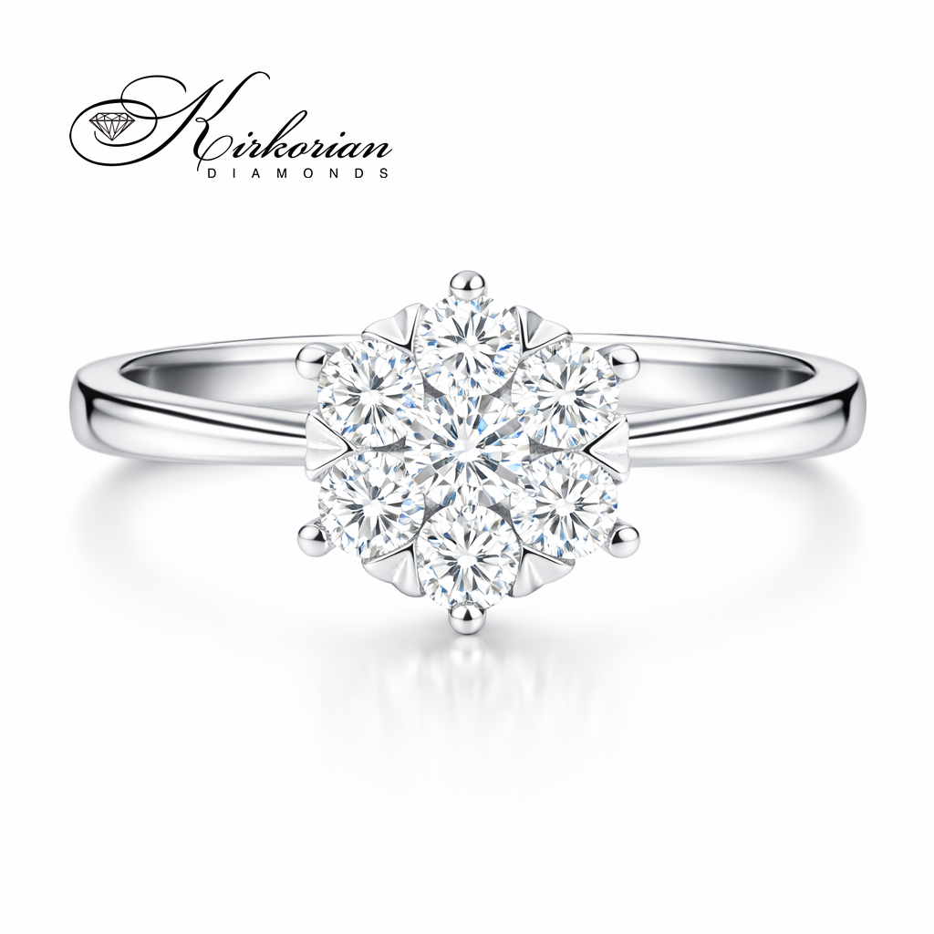 класически годежен пръстен бяло злато 18K с множество диаманти 0.33 ct модел RN141