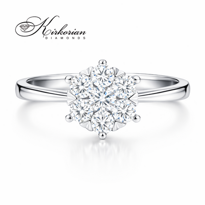 класически годежен пръстен бяло злато 18K с множество диаманти 0.33 ct модел RN141