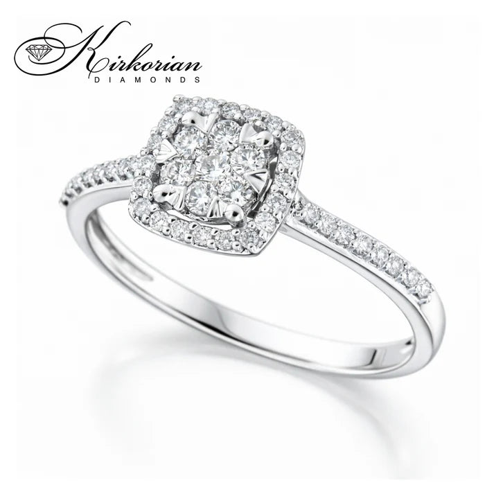 диамантен пръстен с бяло злато 14К