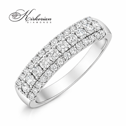 alt: пръстен от бяло злато 18K с диаманти 0.50 ct луксозен диамантен пръстен с три реда брилянти