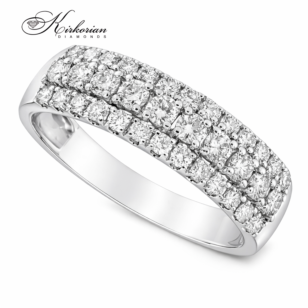 Пръстен халка от бяло злато 18K с диаманти 0.75 ct RN147B – луксозна халка с три реда естествени диаманти