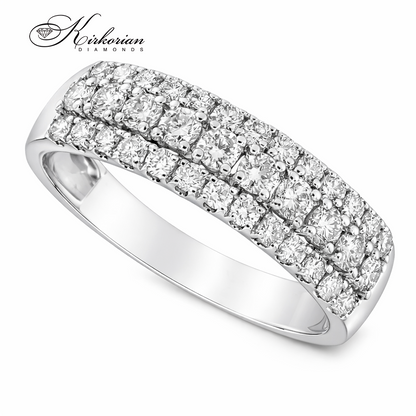 Пръстен халка от бяло злато 18K с диаманти 0.75 ct RN147B – луксозна халка с три реда естествени диаманти