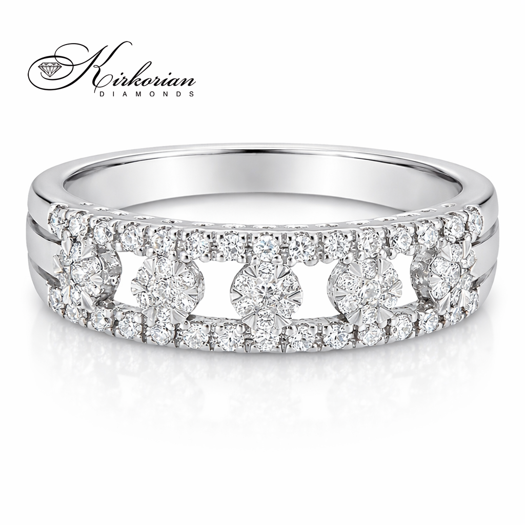 пръстен халка от бяло злато 14K с диаманти 0.28 ct модел RN148 Kirkorian Diamonds изглед отпред