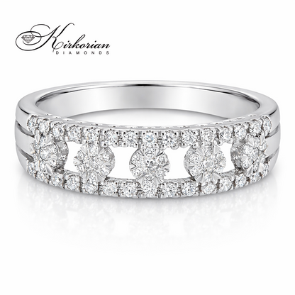 пръстен халка от бяло злато 14K с диаманти 0.28 ct модел RN148 Kirkorian Diamonds изглед отпред