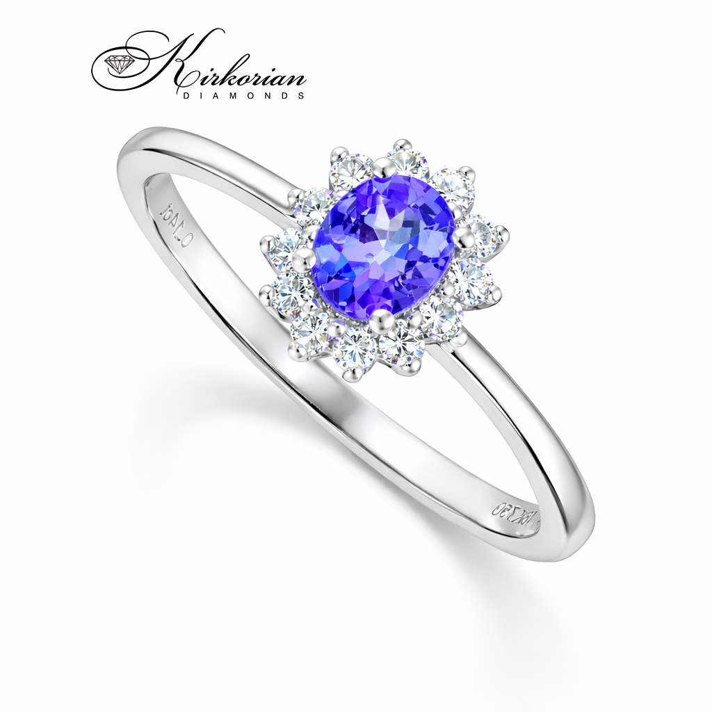 елегантен пръстен с син танзанит и диаманти 0.14 ct RN149