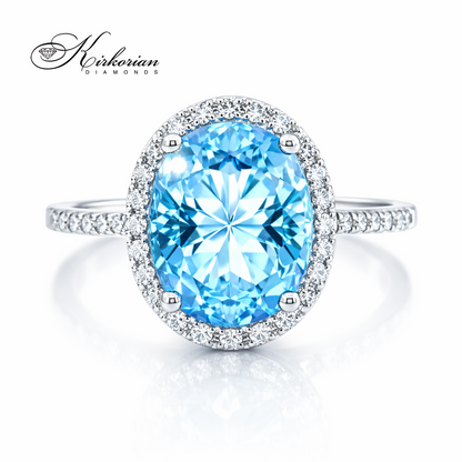 луксозен годежен пръстен с топаз 2.65 ct и диаманти бяло злато 14K RN155