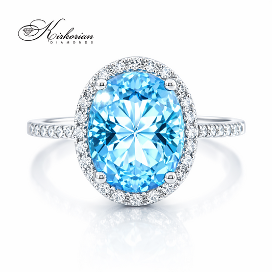 луксозен годежен пръстен с топаз 2.65 ct и диаманти бяло злато 14K RN155