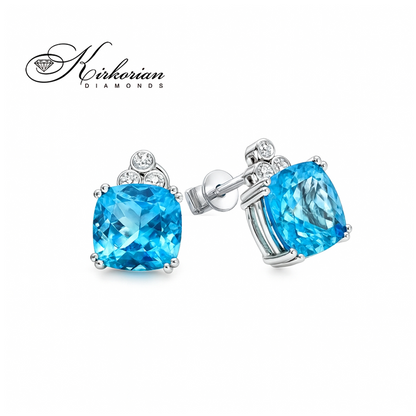 Обеци от бяло злато 18К с топаз 3.20 ct и диаманти 0.07 ct – изискан лукс, код RN161