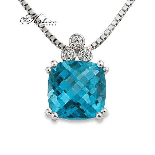 Колие с естествен топаз 1.60ct и диаманти 0.04ct от бяло злато 14к – модел RN167 | Kirkorian Diamonds