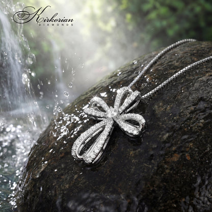 Изискан кръст от бяло злато 14к с диаманти 0.38ct – модел RN169 | Kirkorian Diamonds