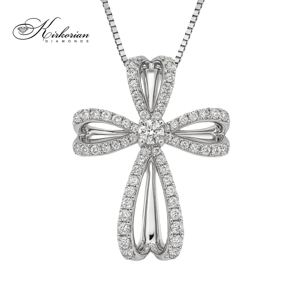 Изискан кръст от бяло злато 14к с диаманти 0.38ct – модел RN169 | Kirkorian Diamonds