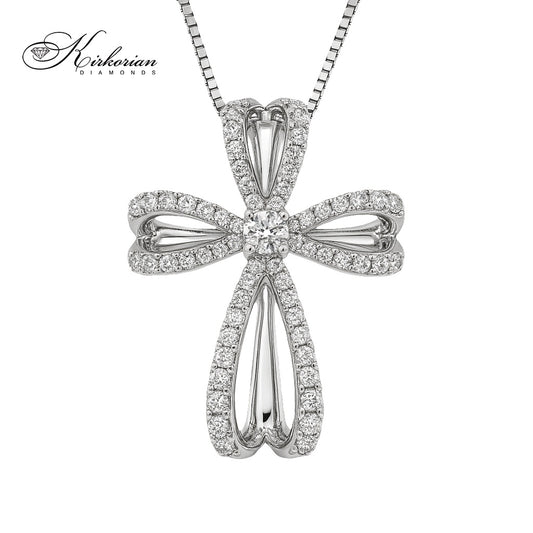Изискан кръст от бяло злато 14к с диаманти 0.38ct – модел RN169 | Kirkorian Diamonds