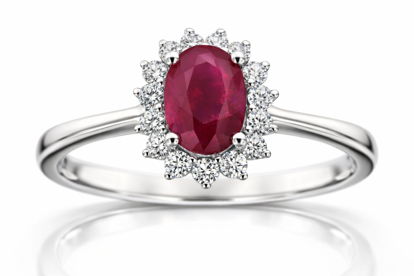 Пръстен с естествен рубин 0.93 ct и диаманти – бяло злато 14К | Кралски стил на достъпна цена