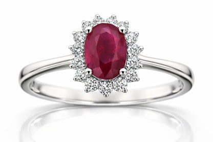 Пръстен с естествен рубин 0.93 ct и диаманти – бяло злато 14К | Кралски стил на достъпна цена