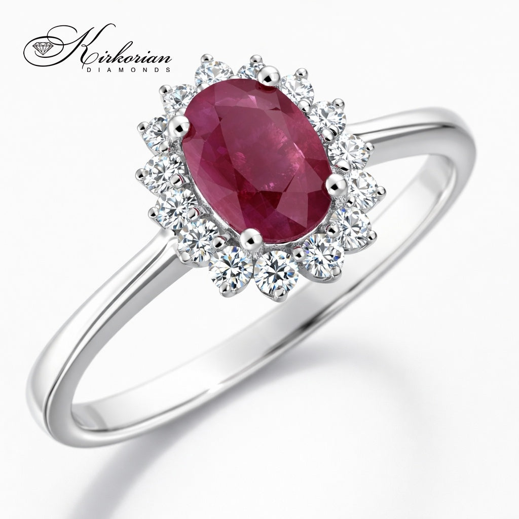 Пръстен с естествен рубин 0.93 ct и диаманти – бяло злато 14К | Кралски стил на достъпна цена